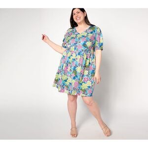 Anybody Women's Dress Sz M Printed Puff-Sleeve Woven Blue A643887